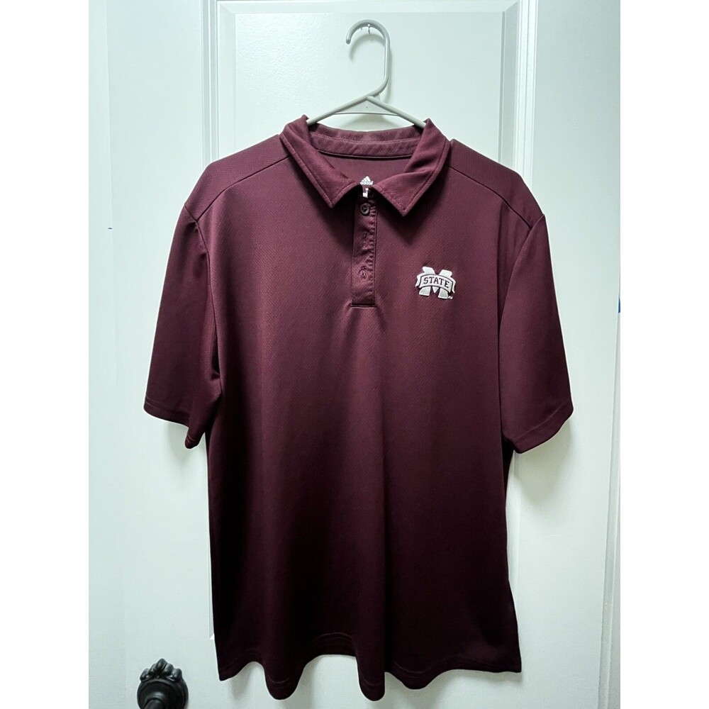 Adidas Mississippi State Polo Size Mens Large Maroon Red Short Sleeve Shirt Mens